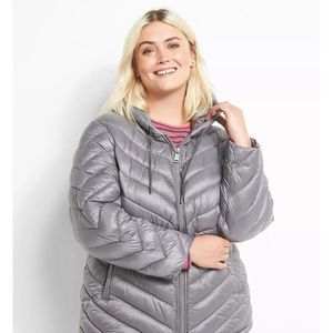 Lane Bryant Prima Puffer Jacket Long Zip Up Coat Warm Gray Silver Size 22/24